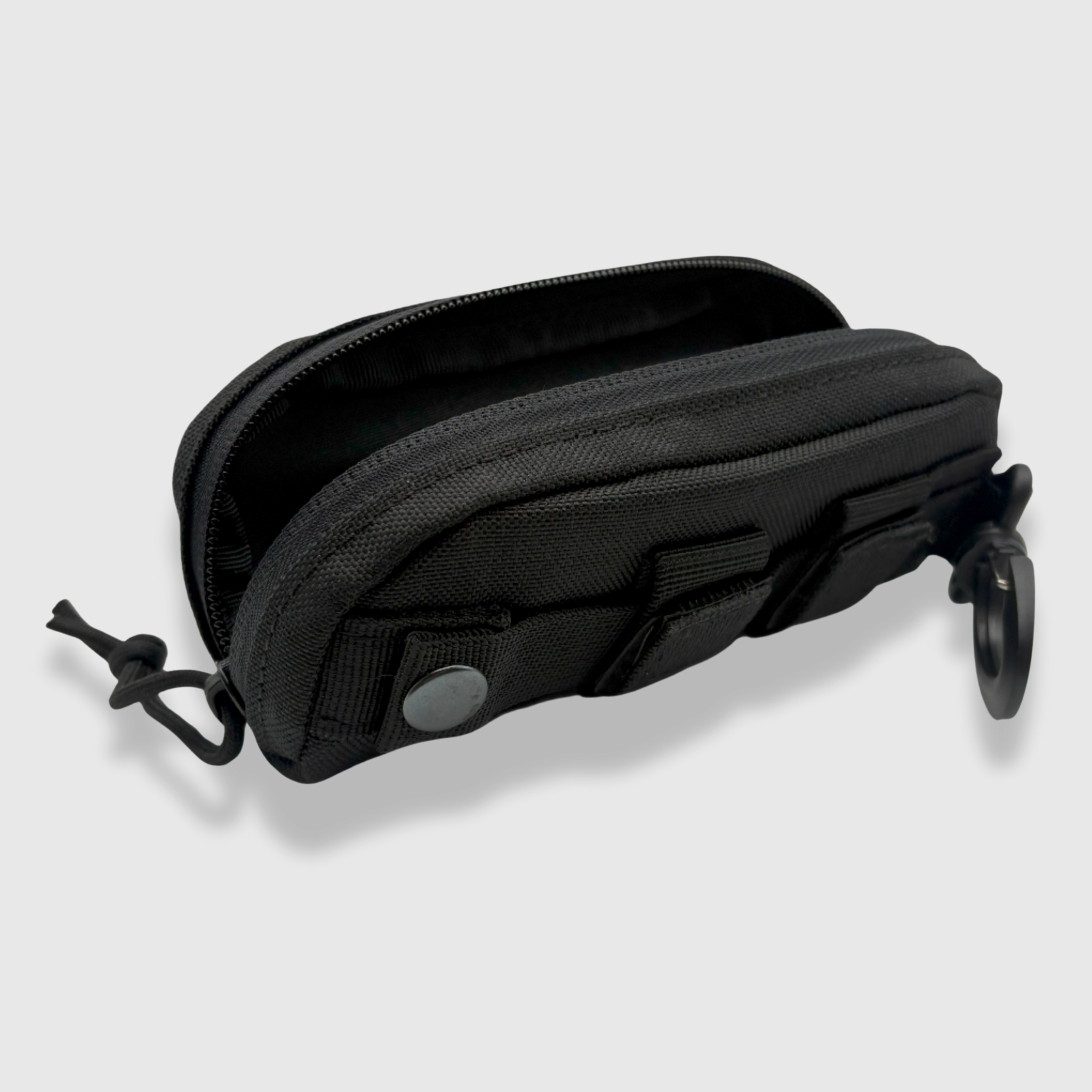 Armadillo black glasses case with banner eyewear patch and molle attachment