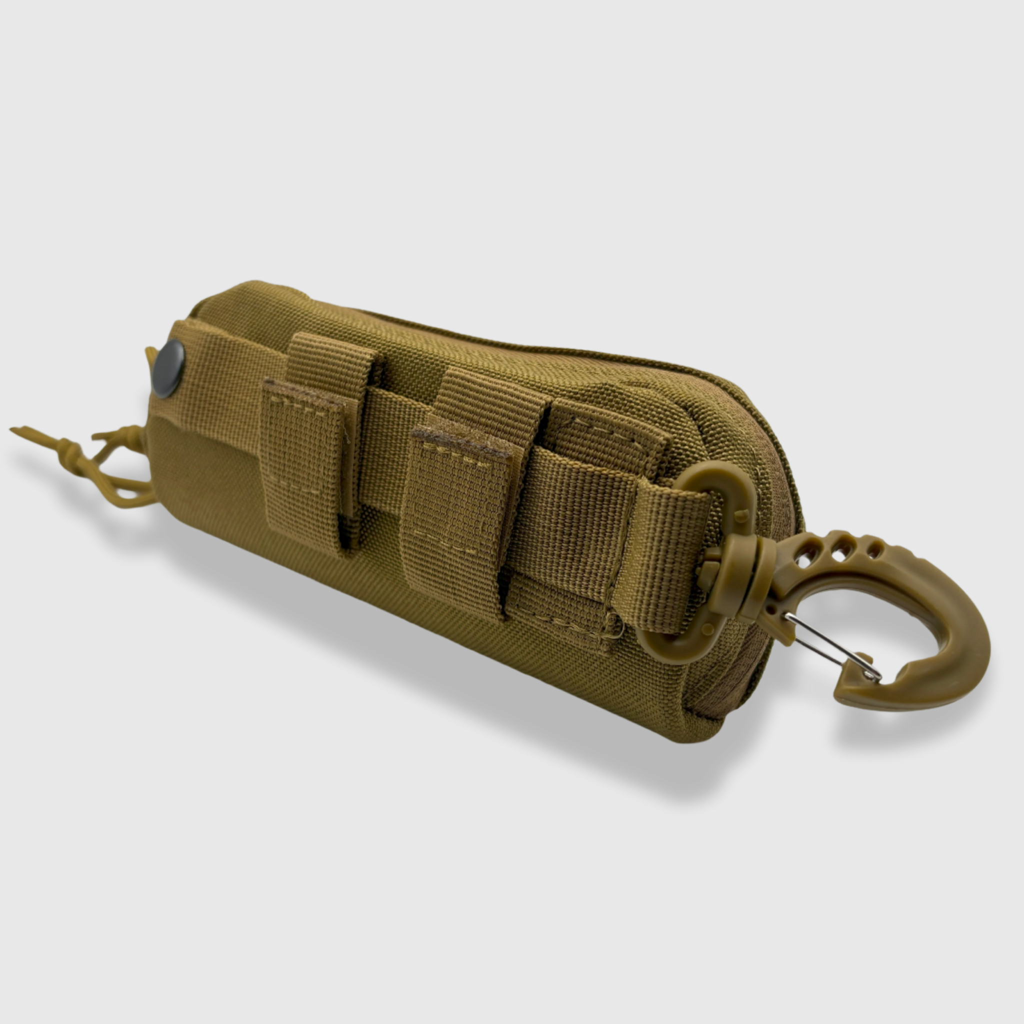 Armadillo tan glasses case with banner eyewear patch and molle attachment
