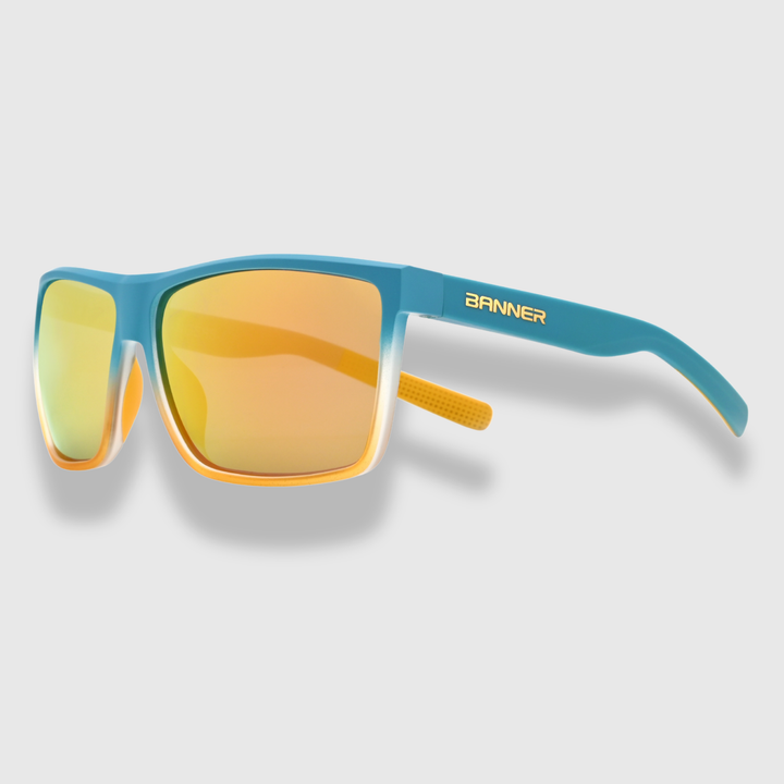 RANGERS BRONZE sunglasses with a orange bronze gradient lens on a light gray background