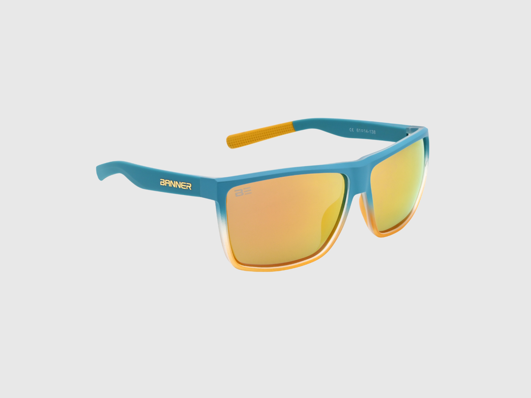 RANGERS BRONZE sunglasses with a orange bronze gradient lens on a light gray background