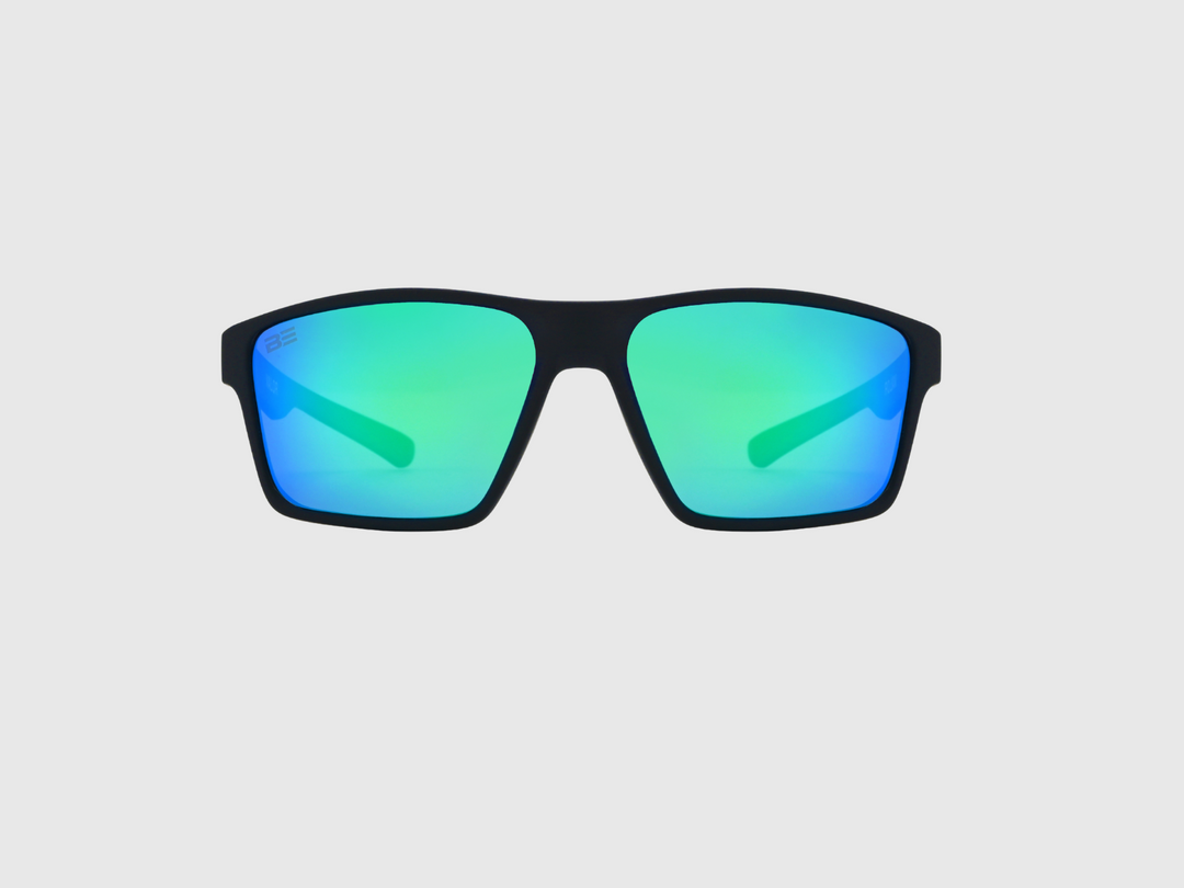 VALOR RECON sunglasses with a green blue gradient lens on a light gray background